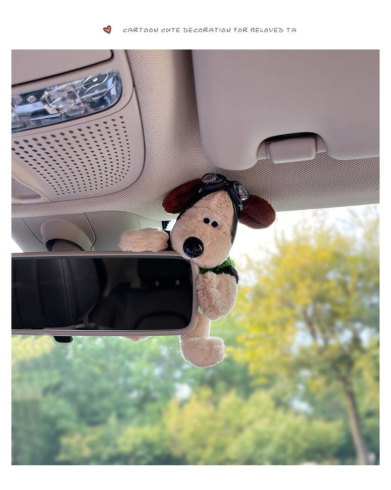 Cute dog repair rearview mirror decoration lying doll car decoration