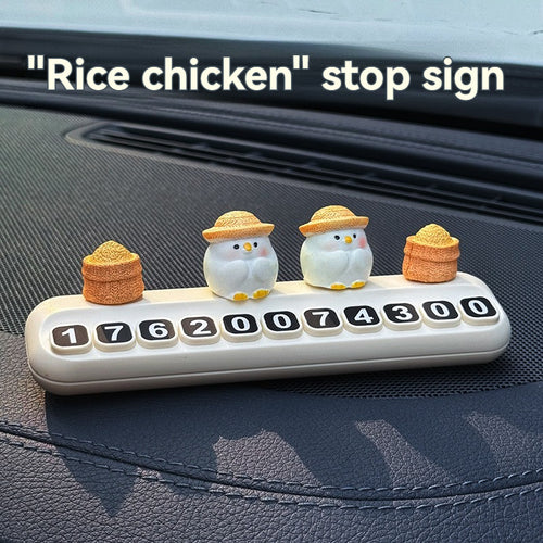 Cartoon creative chicken parking sign, car moving car, temporary parking number plate