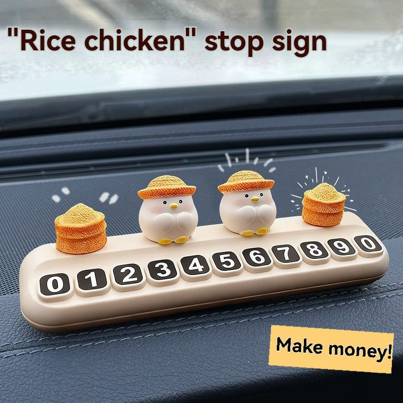 Cartoon creative chicken parking sign, car moving car, temporary parking number plate