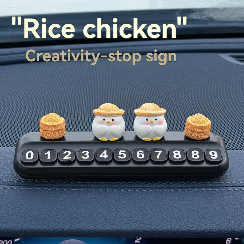 Cartoon creative chicken parking sign, car moving car, temporary parking number plate