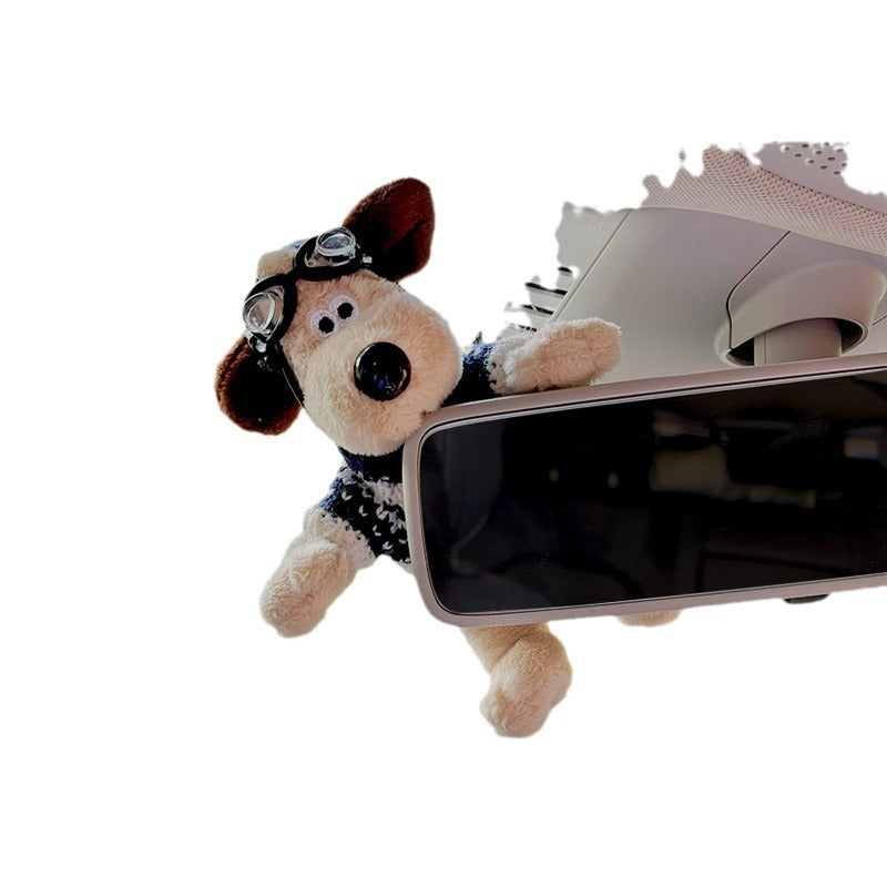 Cute dog repair rearview mirror decoration lying doll car decoration